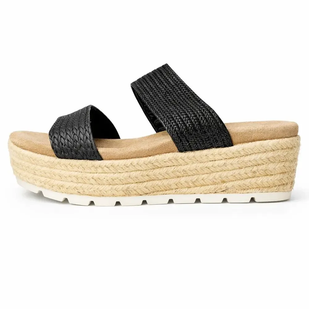Esprit Platform Espadrille Aria Casual Boho Chic Wedge Sandal Black Size 11
